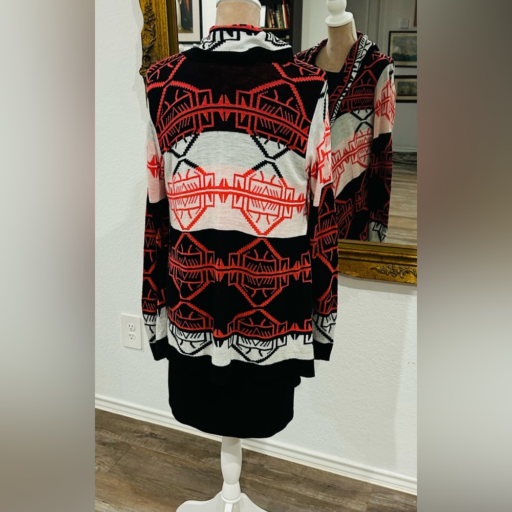 Southwestern Aztec Tribal Western Waterfall Open Front Cardigan Sweater Sz 1X - Picture 6 of 8